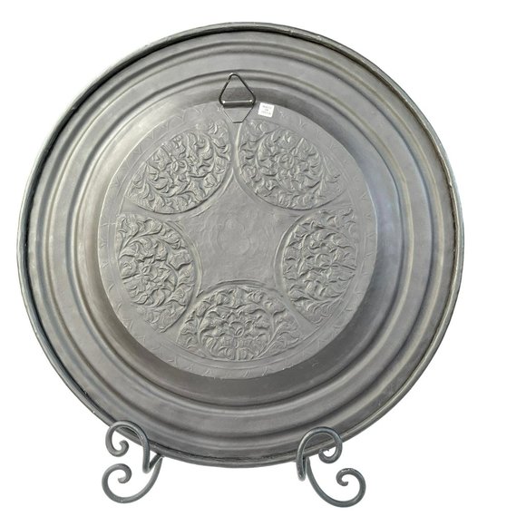 Metal Wall Decor Plate Centerpiece Tray Embossed Stamped Floral Design Hanger 16 - Picture 5 of 6